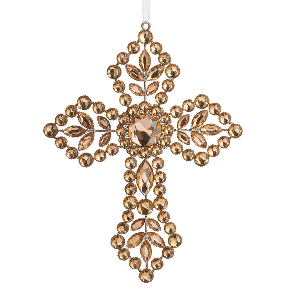 RAZ Imports 9" Amber Jewel Cross Ornament