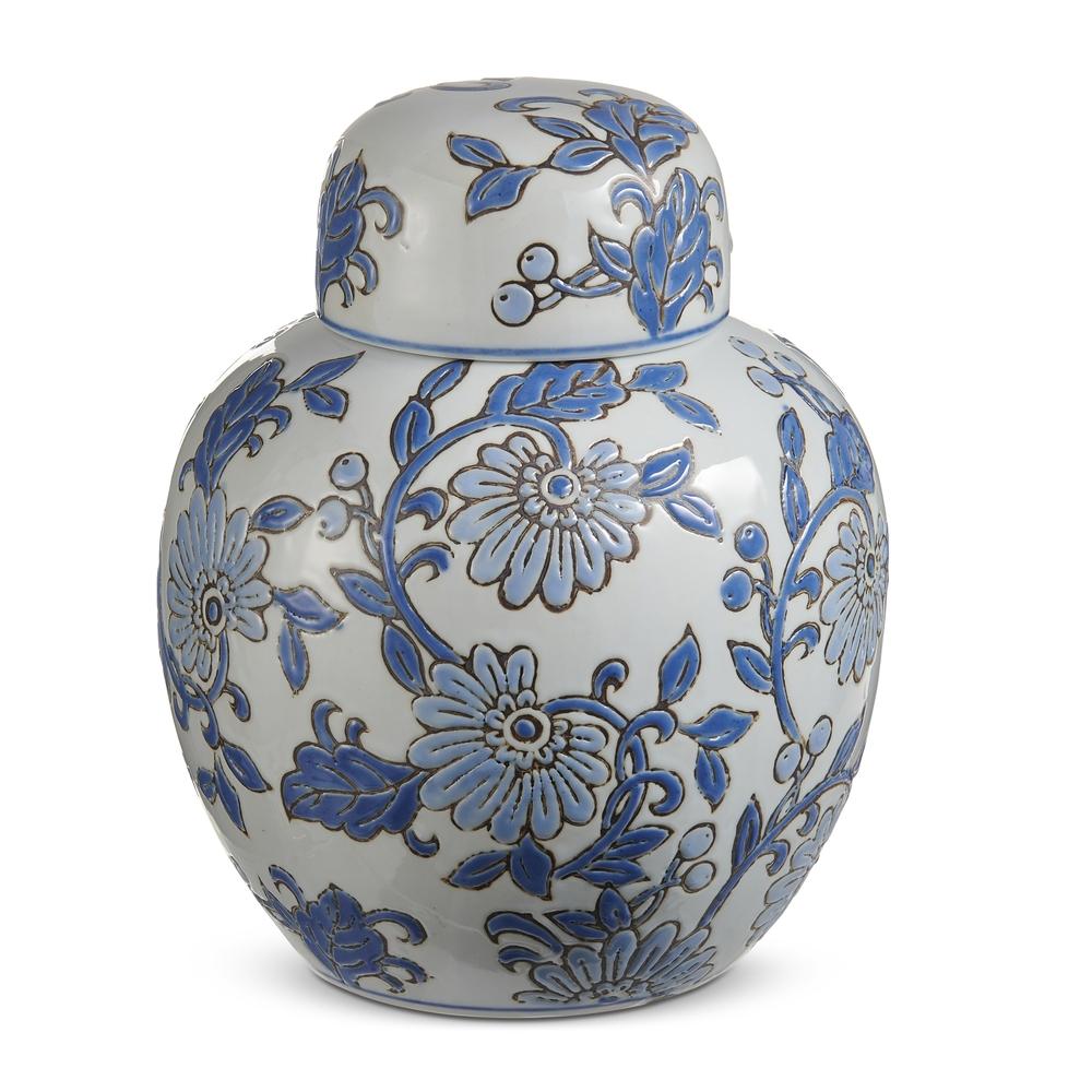 RAZ Imports 9" Blue Vine Pattern Round Jar
