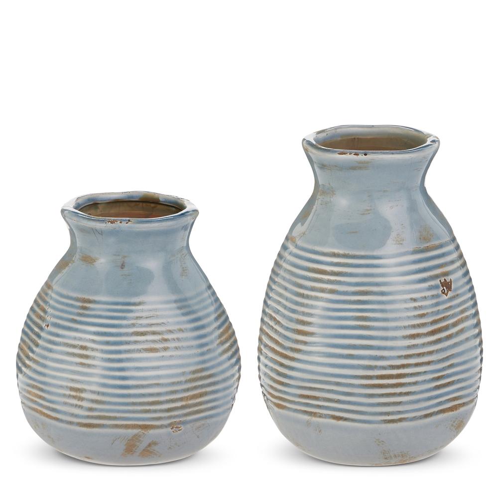 RAZ Imports 9" Distressed Blue Vases
