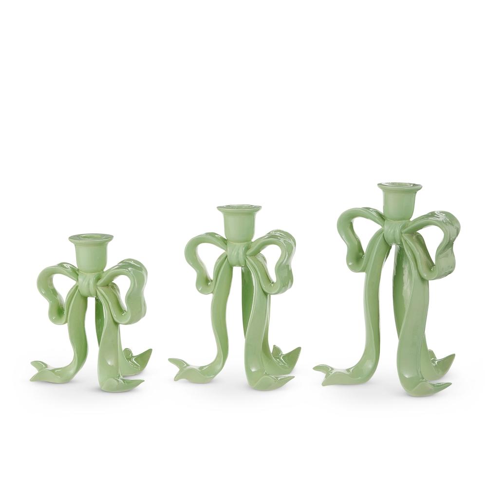 RAZ Imports 9" Green Bow Candlesticks