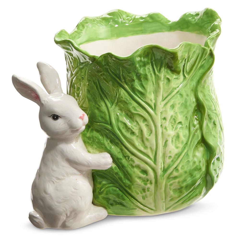 RAZ Imports 9" Green Cabbage Container with Bunny