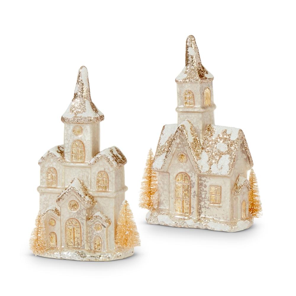RAZ Imports 9" Lighted Mercury Glass Church