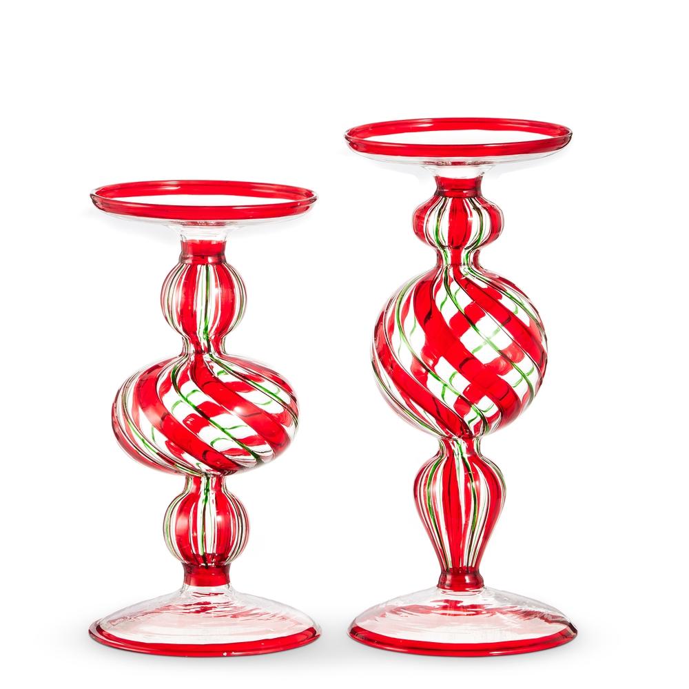 RAZ Imports 9" Red and Green Stripe Candle Holders