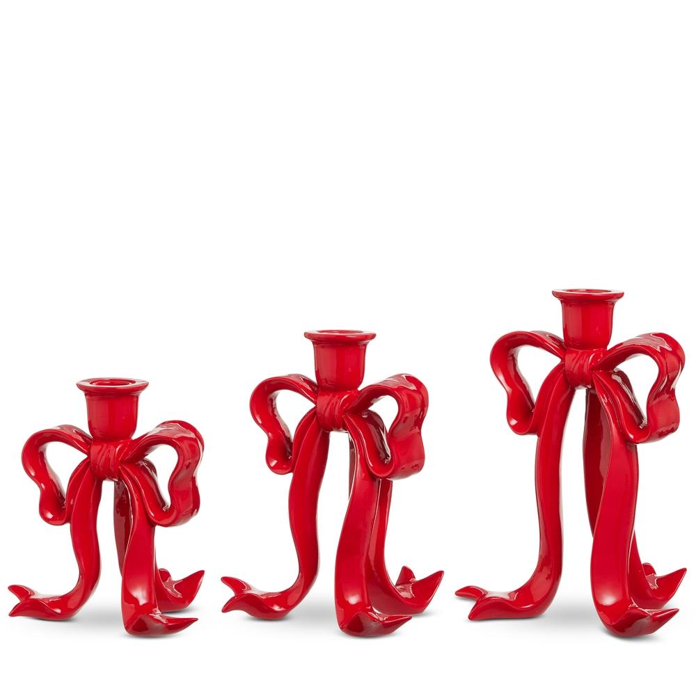 RAZ Imports 9" Red Bow Candlesticks