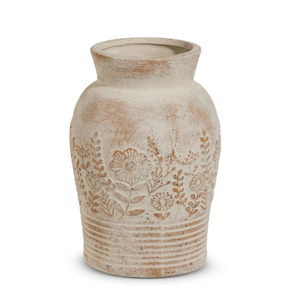 RAZ Imports 9" Whitewash Floral Embossed Vase