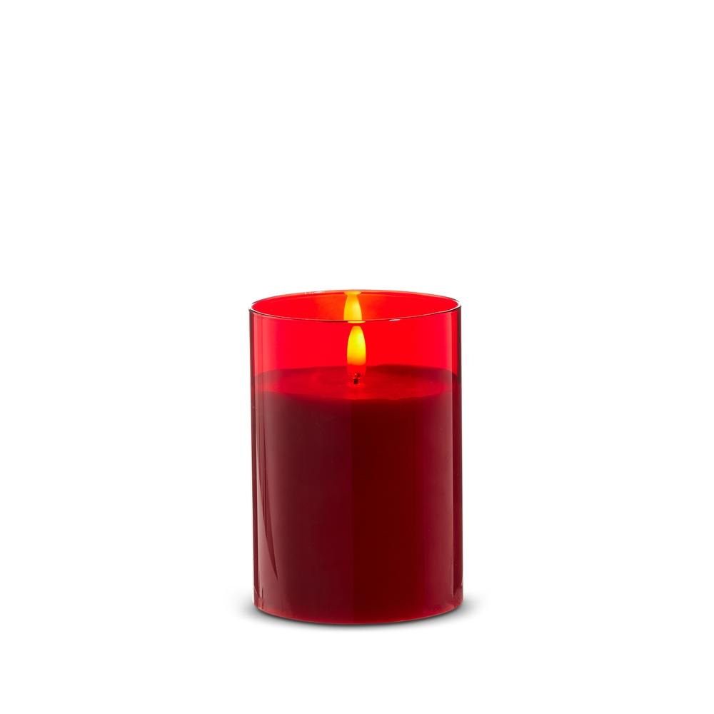 RAZ Imports *DC* 3.5" X 5" Red Glass Red Pillar Candle