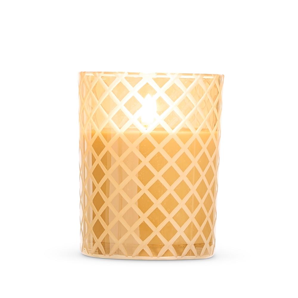 RAZ Imports *DC* 4" X 5" Gold Glass Etched Candle