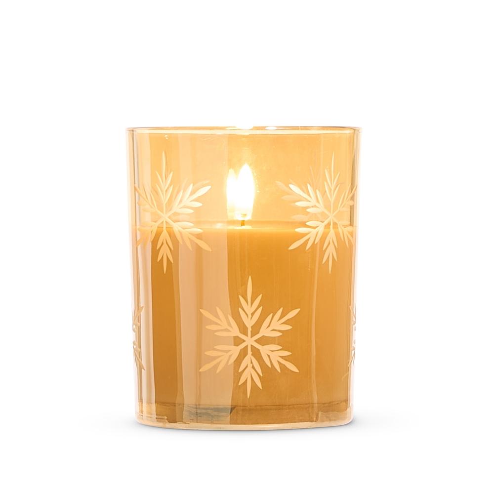 RAZ Imports *DC* 4" X 5" Gold Glass Snowflake Candle
