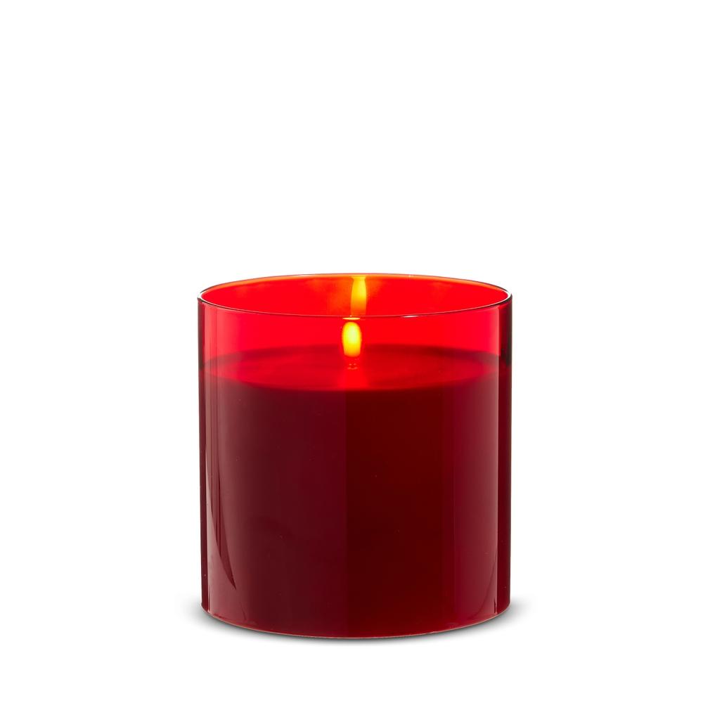 RAZ Imports *DC* 6" X 6" Red Glass Red Pillar Candle