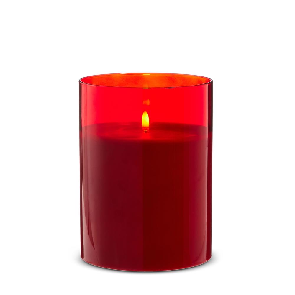 RAZ Imports *DC* 6" X 8" Red Glass Red Pillar Candle