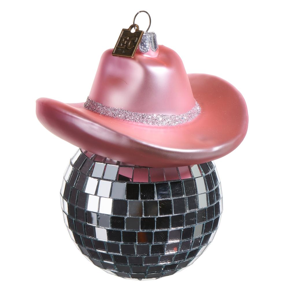 RAZ Imports EC 4.25" Pink Shiny Cowboy Hat Ornament