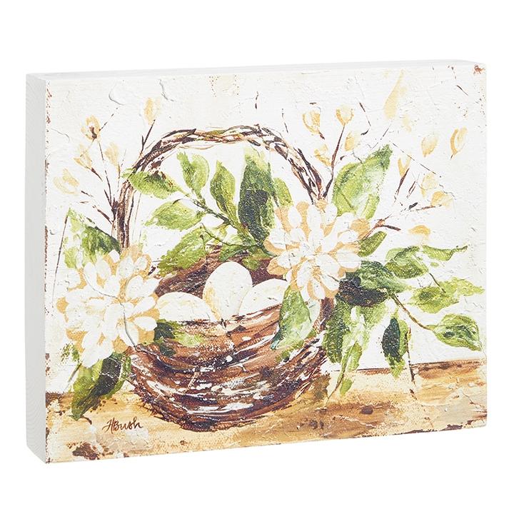 RAZ Imports *SB* 10" Basket of Eggs Block Wall Art