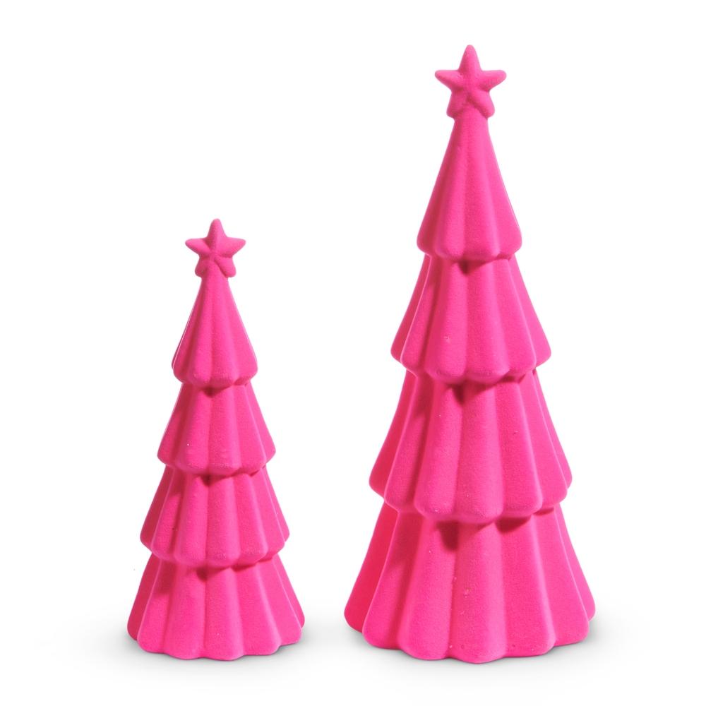 RAZ Imports *SB* 10" Hot Pink Tiered Flocked Trees
