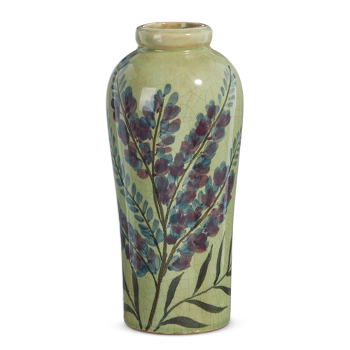 RAZ Imports *SB* 10" Painted Floral Green Vase