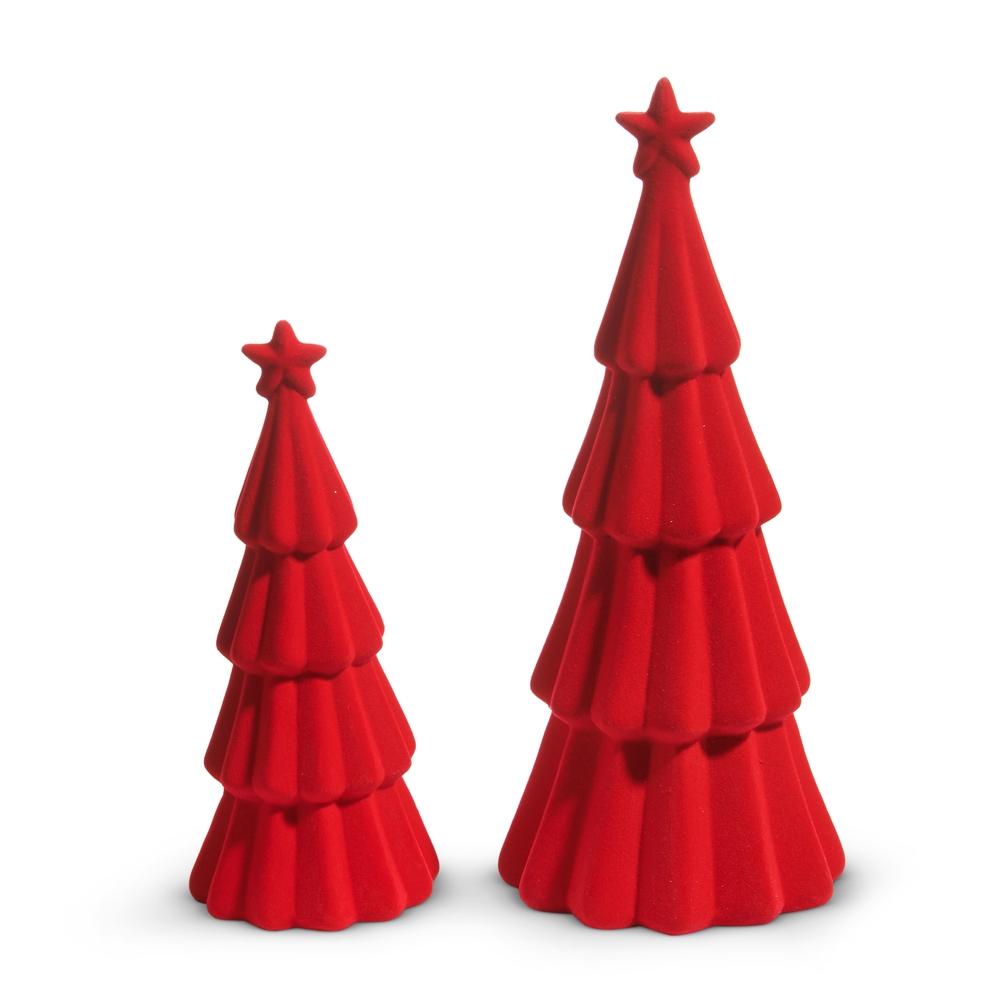RAZ Imports *SB* 10" Red Tiered Flocked Trees
