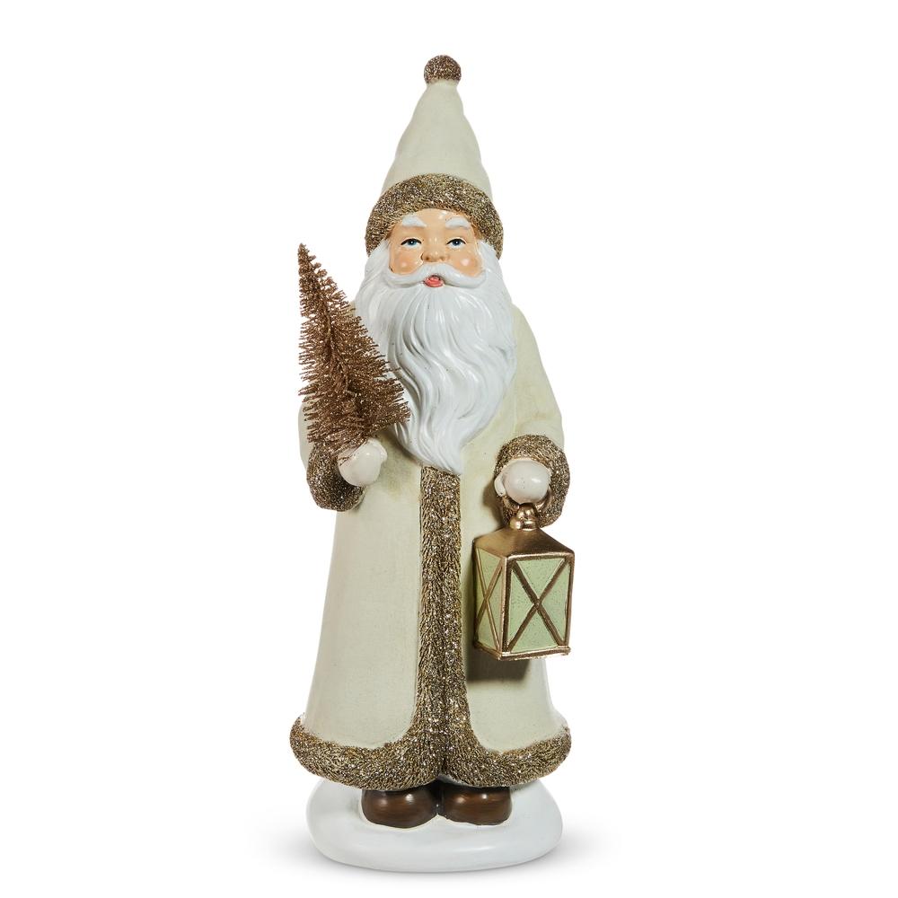 RAZ Imports *SB* 11.75" White with Gold Glitter Santa