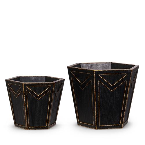RAZ Imports *SB* 12.75" Wood Planters Trimmed in Gold
