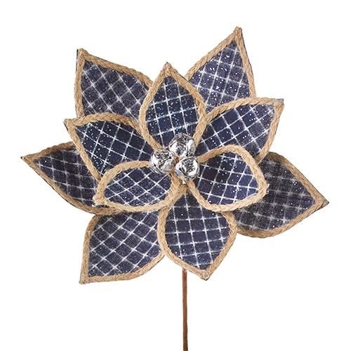 RAZ Imports *SB* 12" Blue Plaid Poinsettia Stem