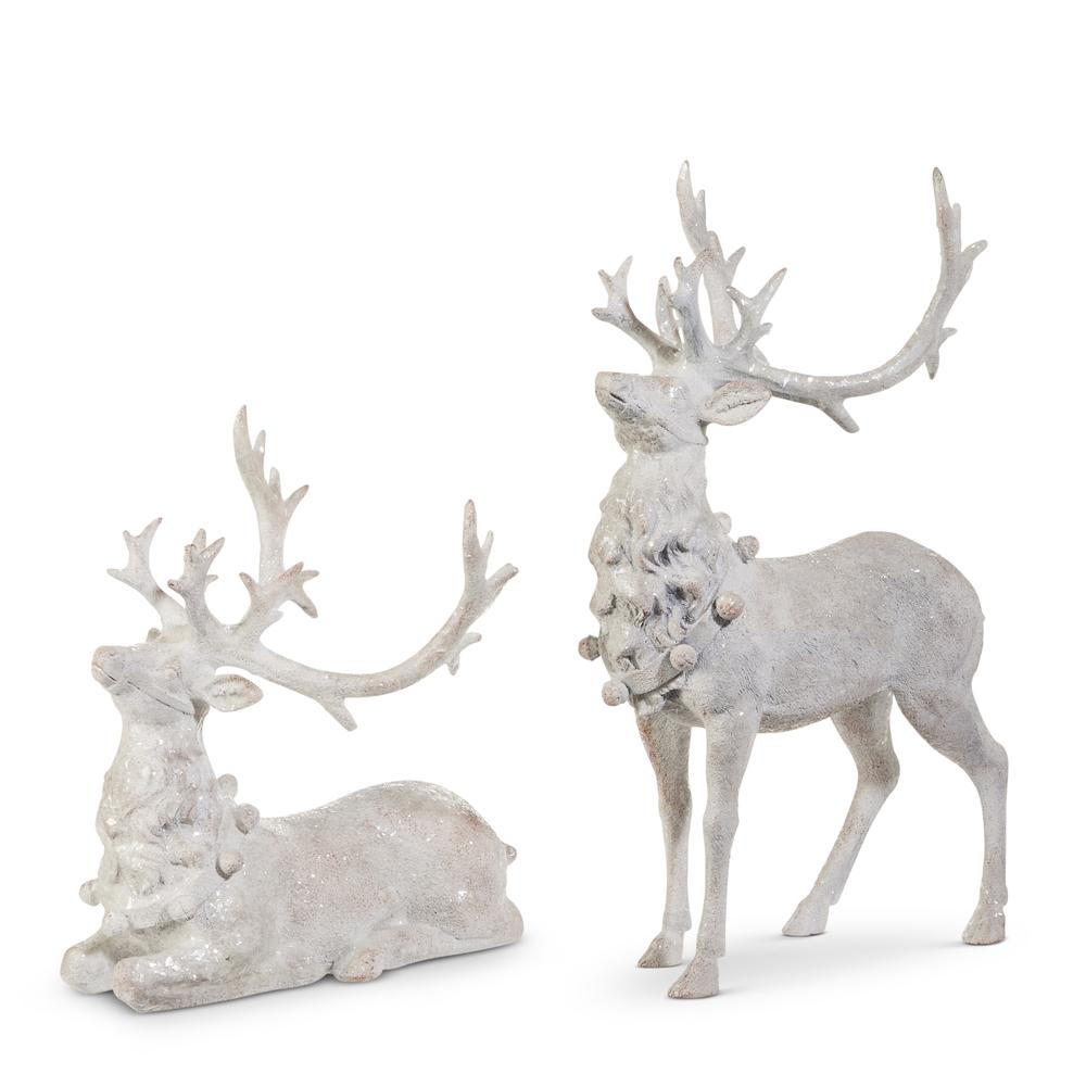 RAZ Imports *SB* 14.5" Whitewashed Glitter Deer