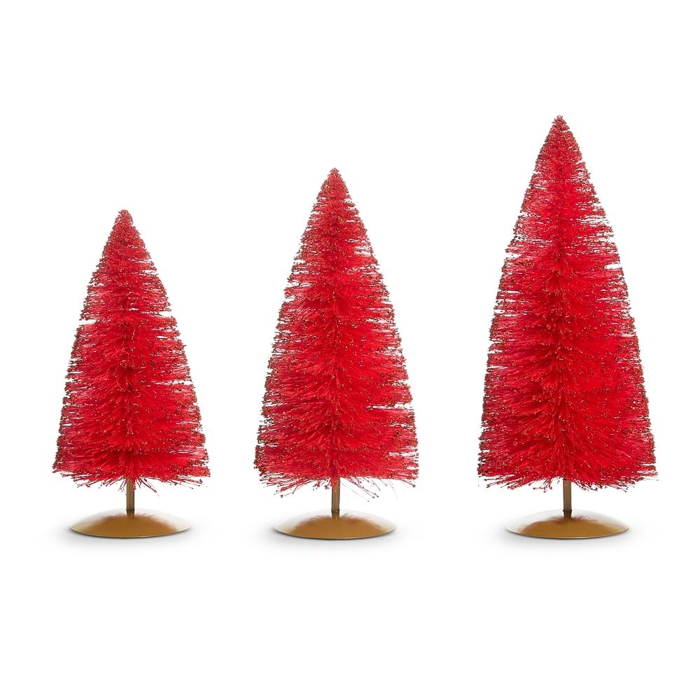 RAZ Imports *SB* 14" Red Glittered Bottle Brush Trees