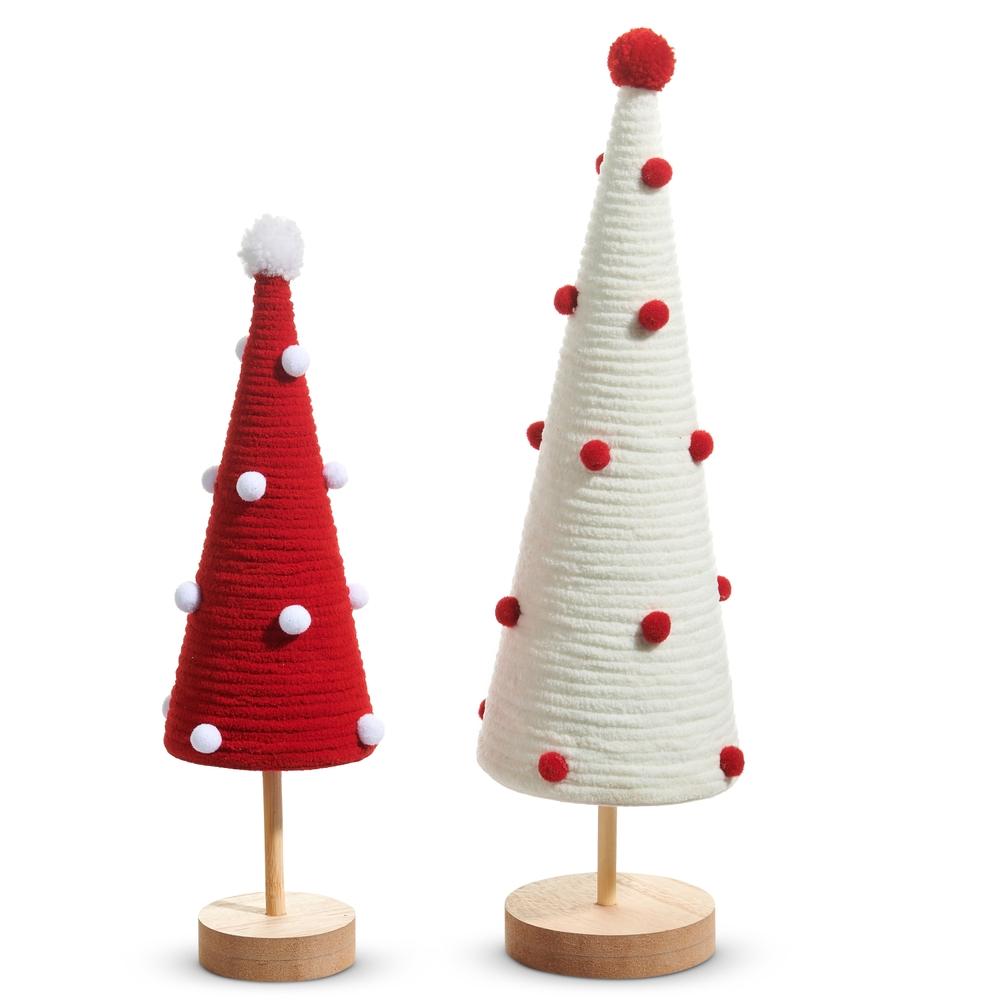 RAZ Imports *SB* 15" Red and White Pom-Pom Trees