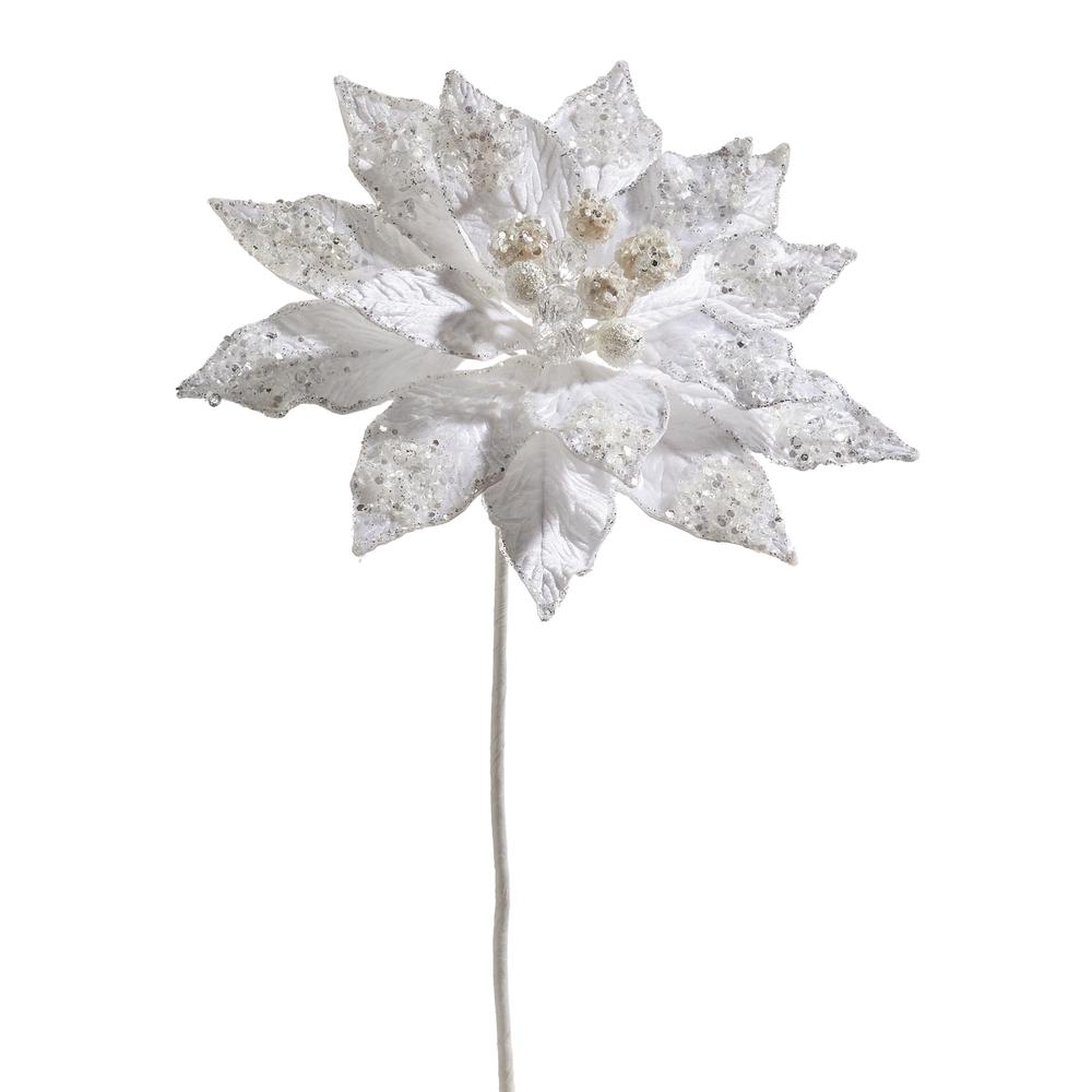 RAZ Imports *SB* 18" Glittered White Poinsettia Pick