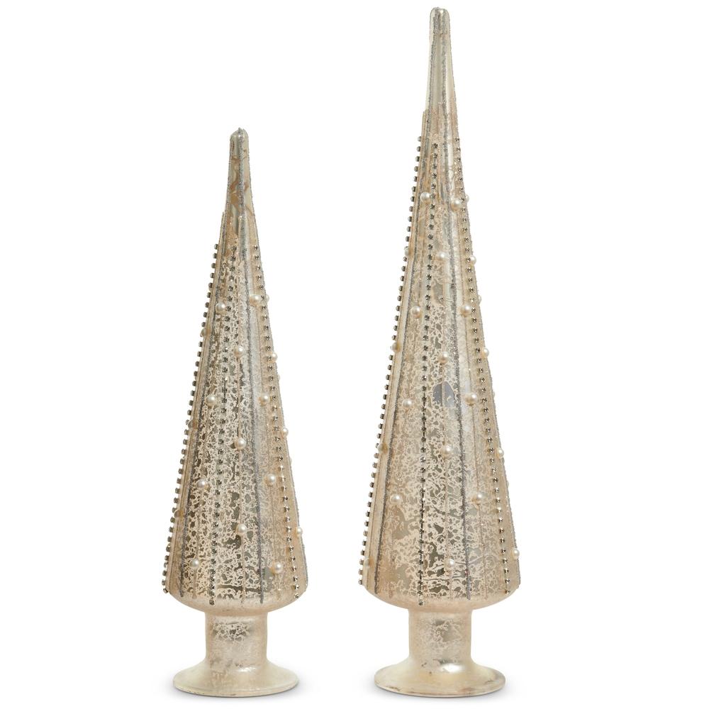RAZ Imports *SB* 18" Silver Mercury Glass Pearl Trees