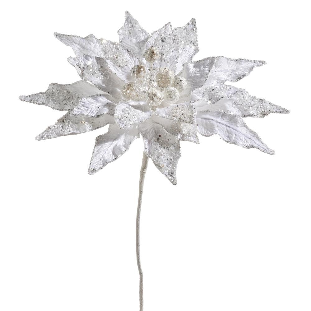 RAZ Imports *SB* 19" White Beaded Poinsettia Pick