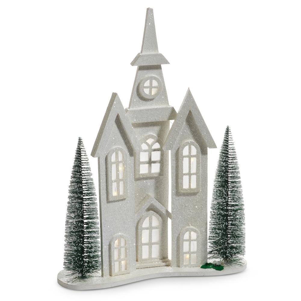 RAZ Imports *SB* 20.5" Lighted White Glitter Church