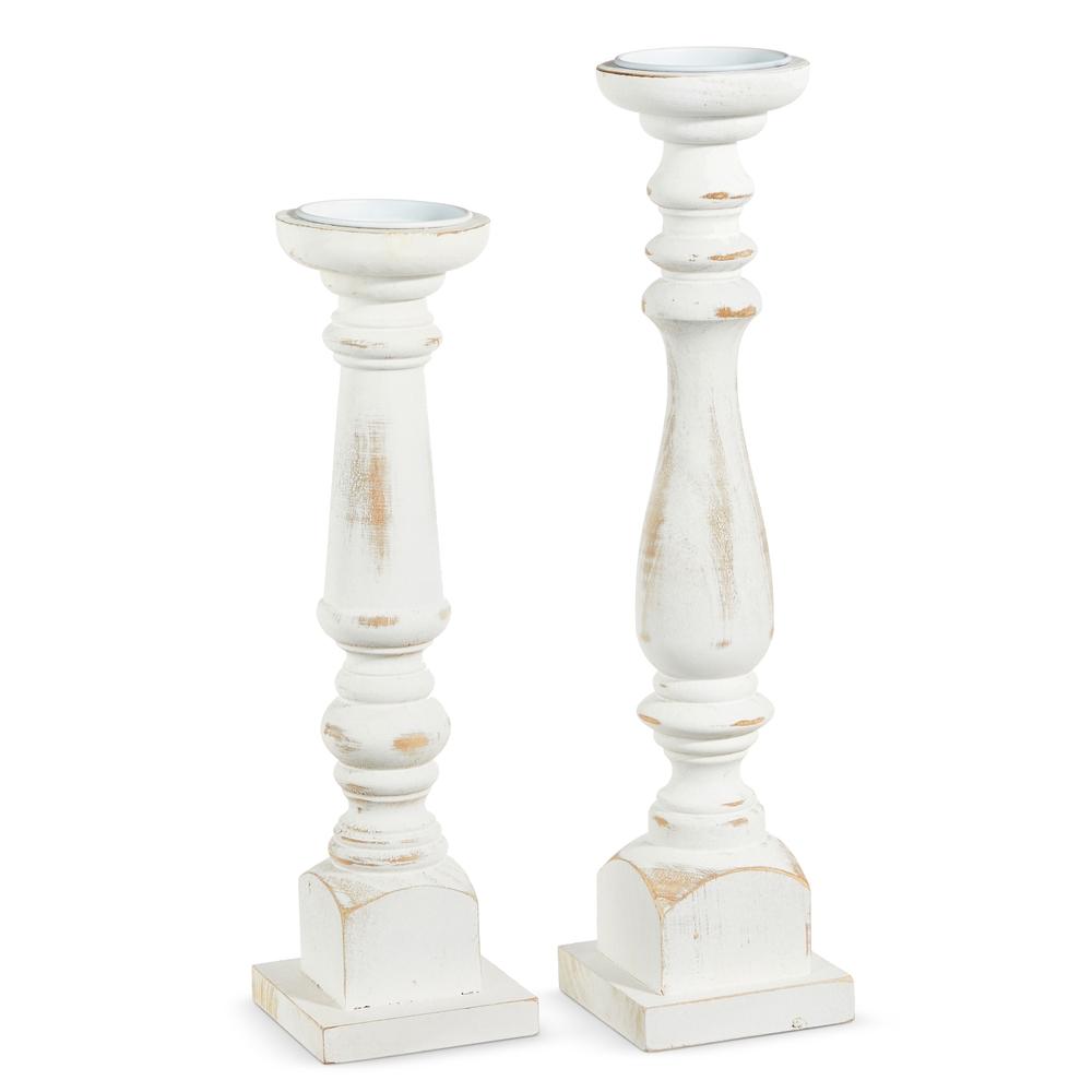 RAZ Imports *SB* 20" Distressed White Candle Holders
