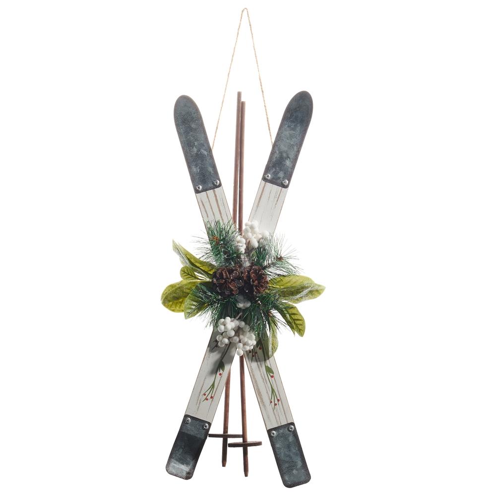 RAZ Imports *SB* 21.5" Crossed Ivory Ski Ornament