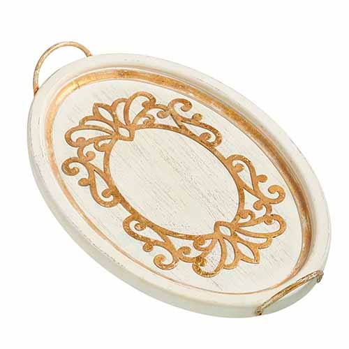 RAZ Imports *SB* 23" Distressed White Scroll Tray