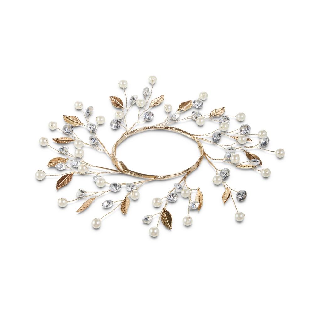 RAZ Imports *SB* 3.5" Pearl and Gold Leaf Candle Ring
