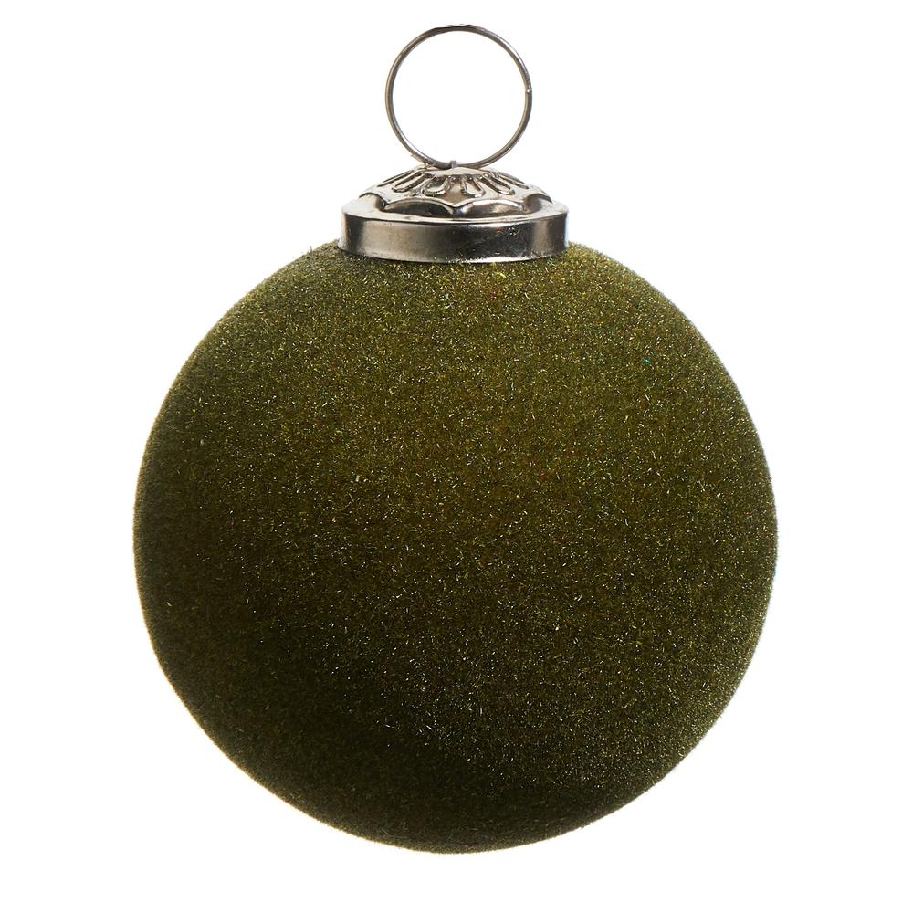 RAZ Imports *SB* 3" Olive Green Flocked Ball Ornament