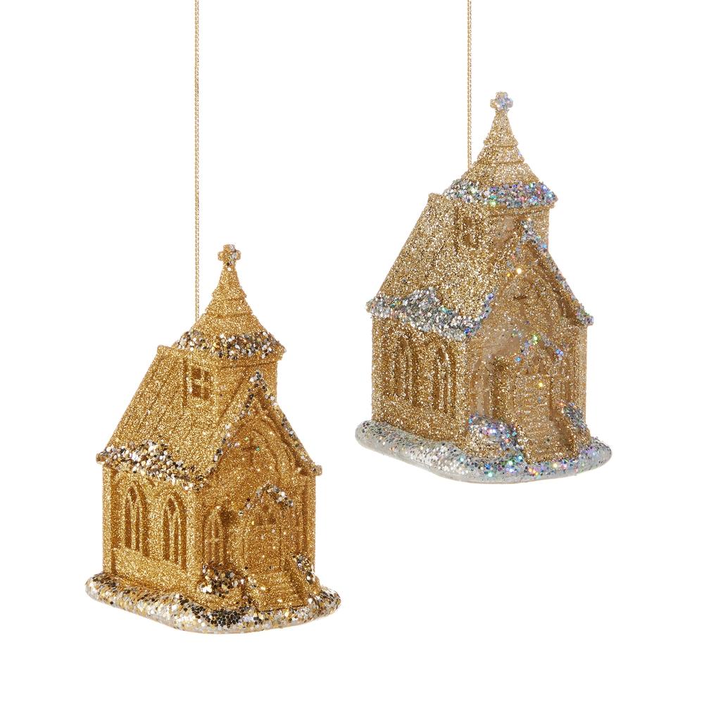 RAZ Imports *SB* 4.5" Gold Church Ornament