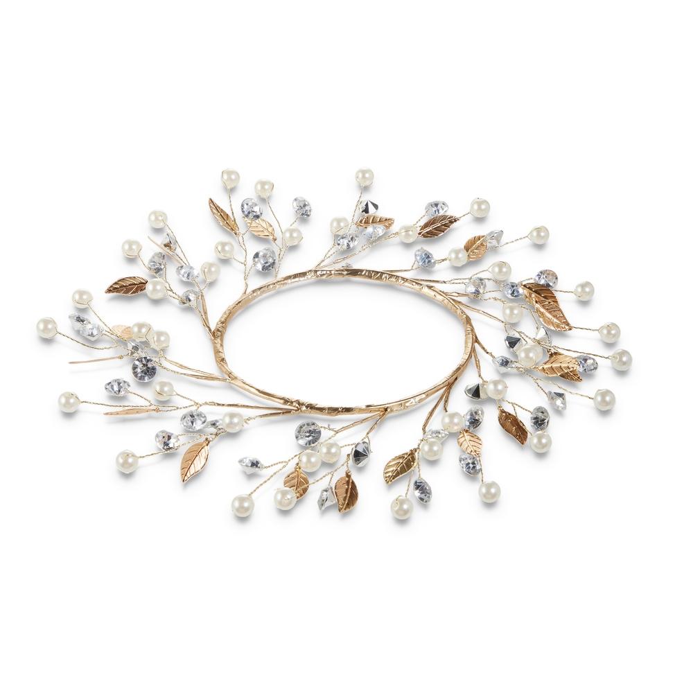 RAZ Imports *SB* 4.5" Pearl and Gold Leaf Candle Ring