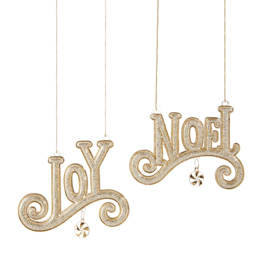 RAZ Imports *SB* 4.75" Gold Joy and Noel Ornament