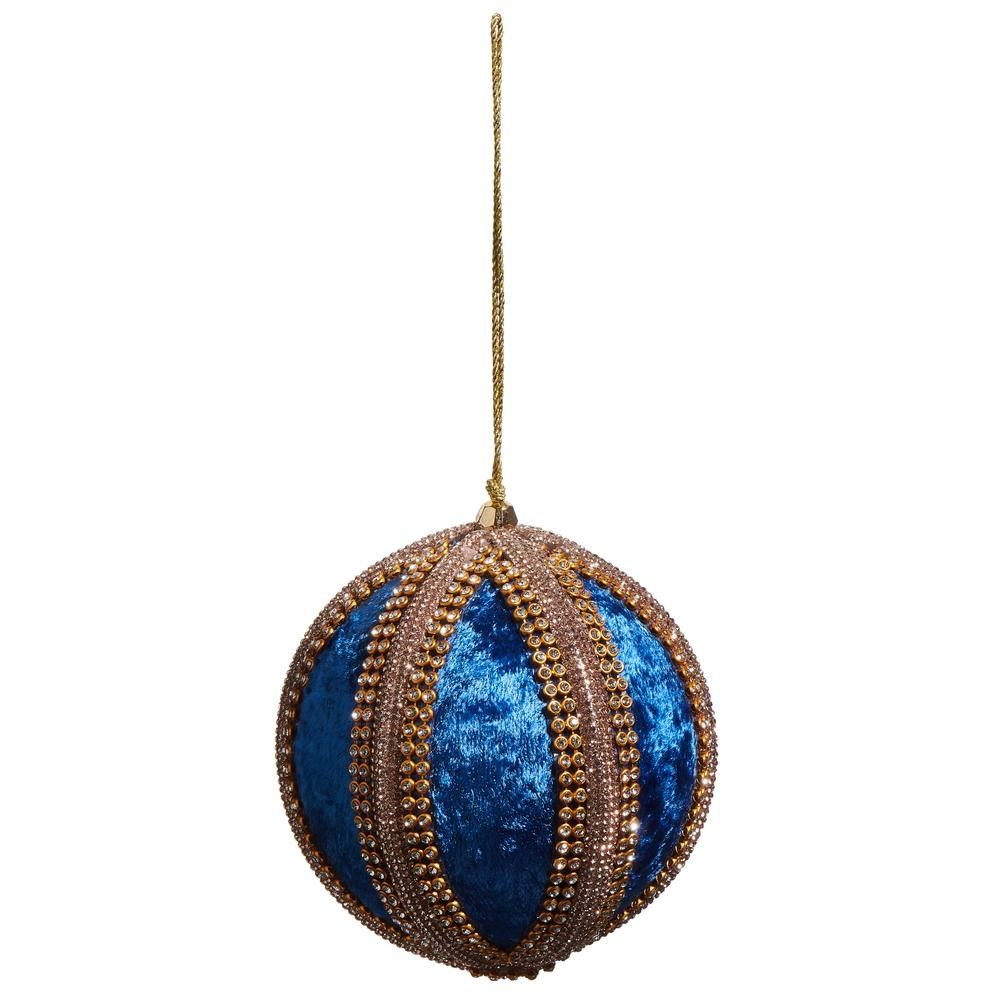 RAZ Imports *SB* 4" Blue Velvet Jeweled Ball Ornament