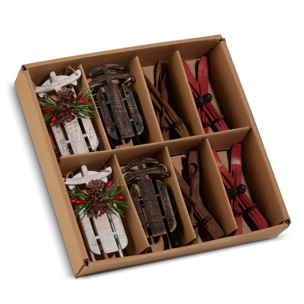 RAZ Imports *SB* 4" Box of Sleigh and Ski Ornaments