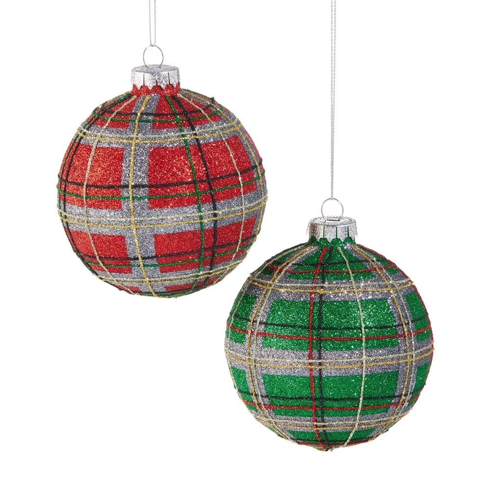 RAZ Imports *SB* 4" Plaid Glitter Ball Ornament