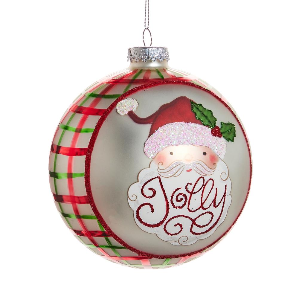 RAZ Imports *SB* 5" Jolly Santa Plaid Ornament