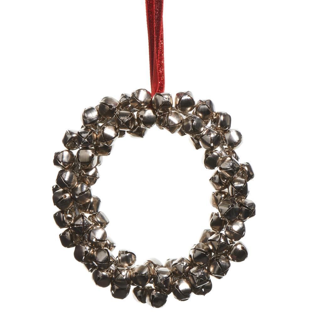 RAZ Imports *SB* 5" Pewter Mini Bell Wreath Ornament