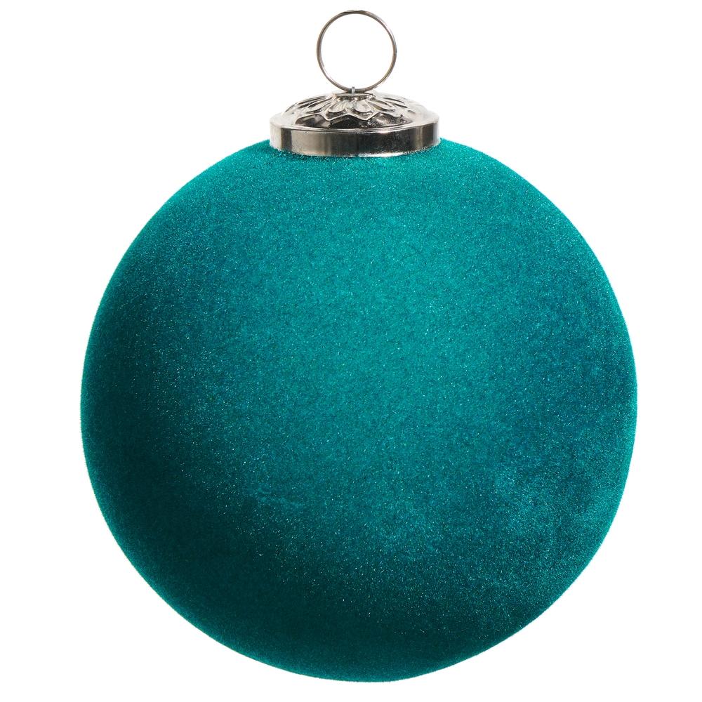 RAZ Imports *SB* 5" Teal Flocked Ball Ornament