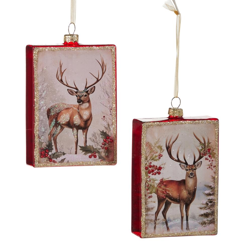 RAZ Imports *SB* 5" Yule Stag Rectangle Ornament