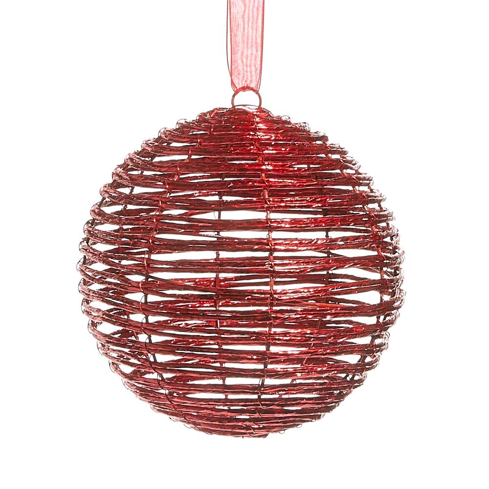 RAZ Imports *SB* 6" Red Wrapped Ball Ornament