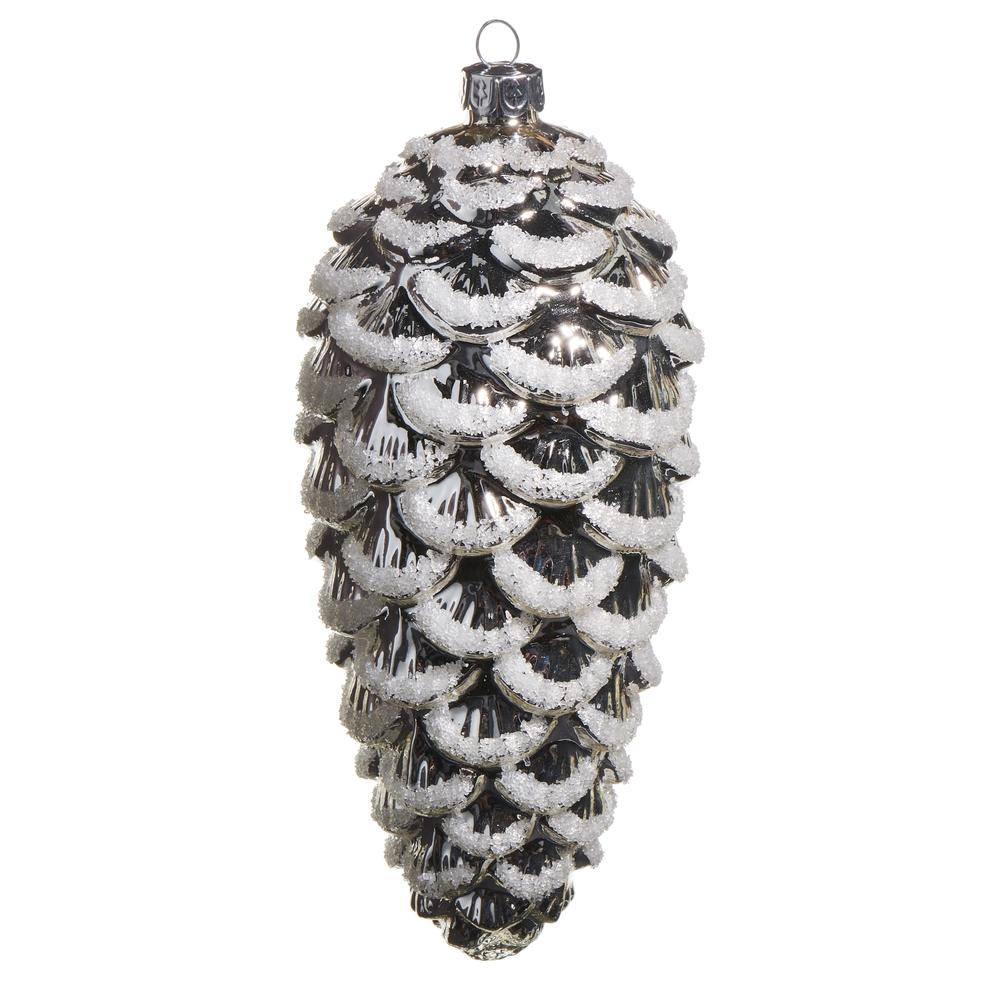 RAZ Imports *SB* 7" Silver Iced Pinecone Ornament