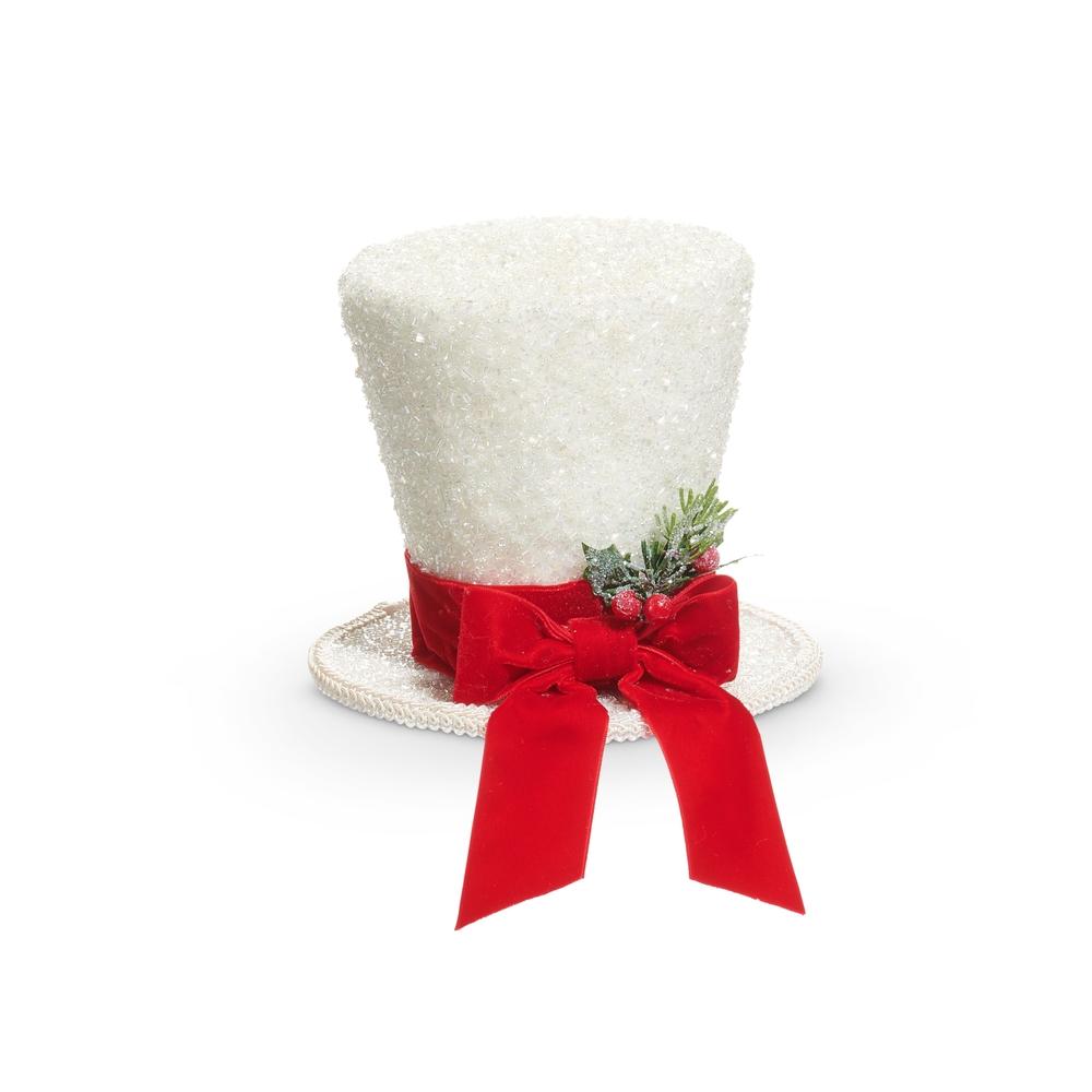 RAZ Imports *SB* 7" White Glitter Hat with Red Bow