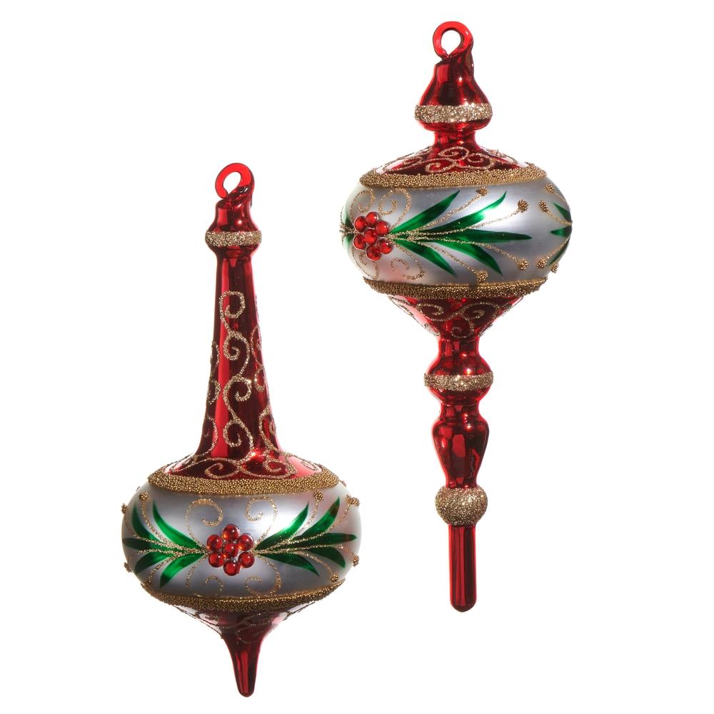 RAZ Imports *SB* 8.5" Red Green Gold Finial Ornament