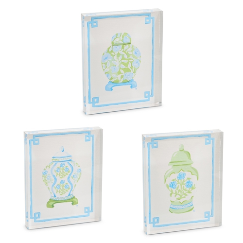RAZ Imports *SB* 8" Floral Ginger Jar Acrylic Block