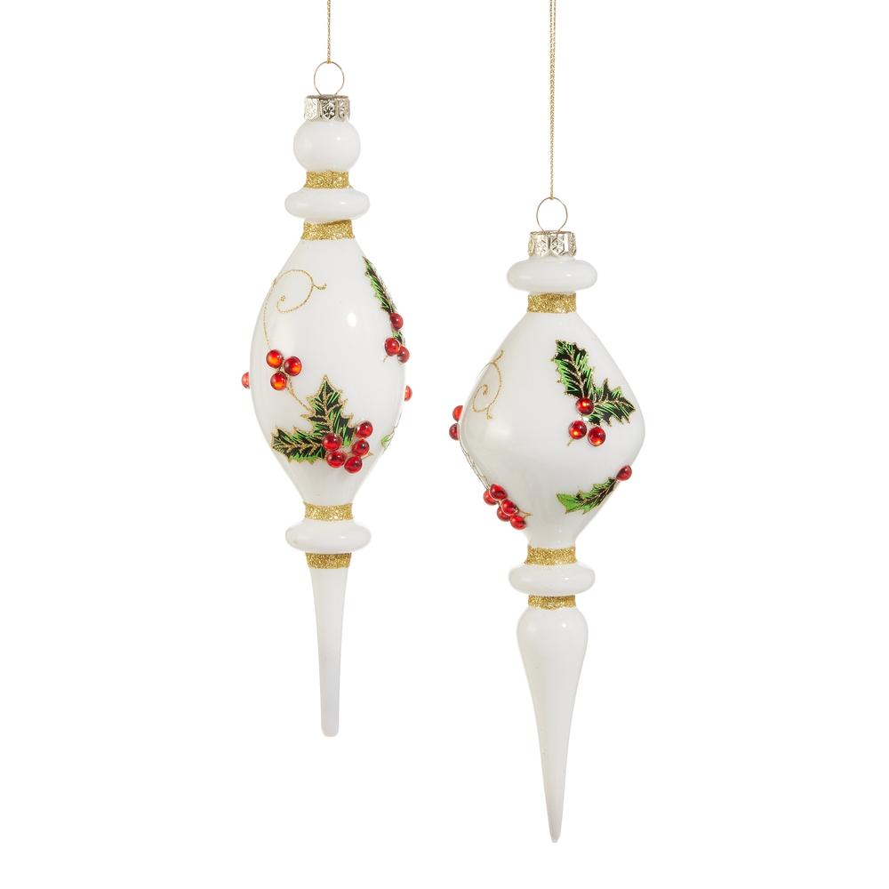 RAZ Imports *SB* 8" Holly Pattern Finial Ornament